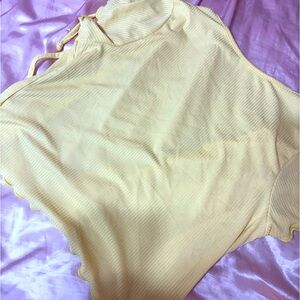 pastel yellow tie up shirt